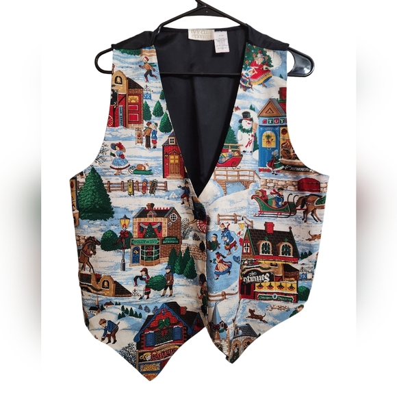 Vintage 90's Ivy Clubs Christmas Winter Scene Vest EUC L/XL - Picture 1 of 8